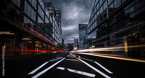 Long exposure cars light in a street at sunset