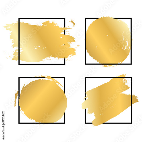 Vector Illustration. Set of gold Splodge of paint. Golden acrylic paint. Place for text