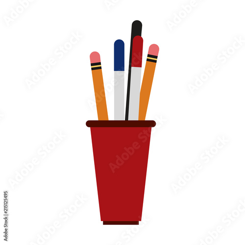Pencils and pen in cup vector illustration graphic design