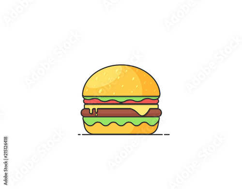 Burger Vector Illustration. Flat design icon for cafes and restaurants.