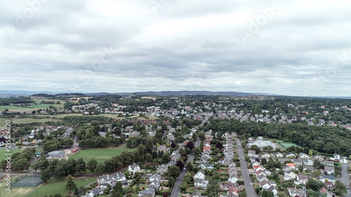 Aerial image over the village of Kilmacolm in West Central Scotland.