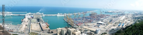 View of the working port and the sea from the fortress of Montjuic in Barcelona.