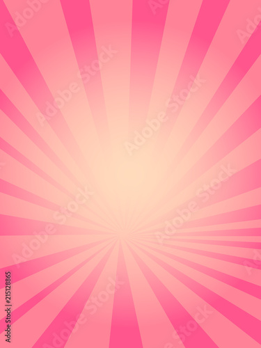 Pop art background, the rays of the sun of yellow color turn into pink or crimson.Circles, balls of different shapes. Vector
