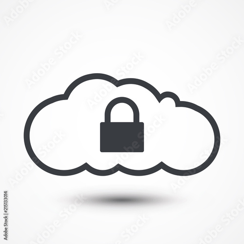 Secure Cloud Technology. Cloud and padlock. Protected cloud computing service concept. Illustration of protected computer server