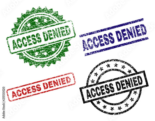 ACCESS DENIED seal prints with distress style. Black, green,red,blue vector rubber prints of ACCESS DENIED text with retro style. Rubber seals with circle, rectangle, medallion shapes.