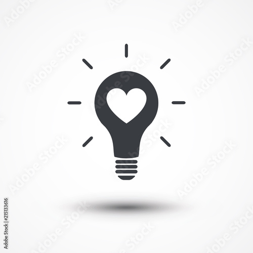 Heart shape in a light bulb. Abstract icon. Passion icon. Inspiration, imagination, invention, inspire, conceptual clip art, icon