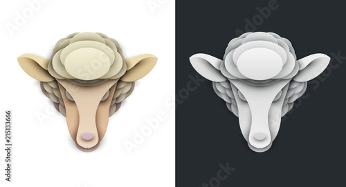Sheep in trendy paper cut craft graphic style. Cartoon farm animal. Modern design for advertising, branding greeting card, cover, poster, banner. Vector illustration.