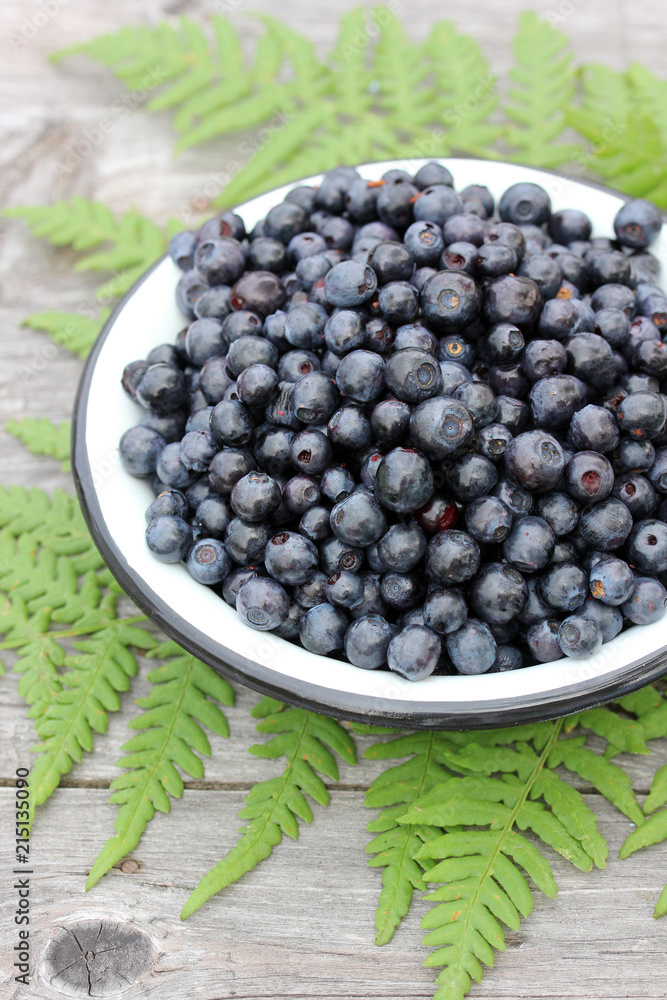 Blueberries in a bowl on a wooden table, top view. Blueberries in a bowl on a wooden table, top view.