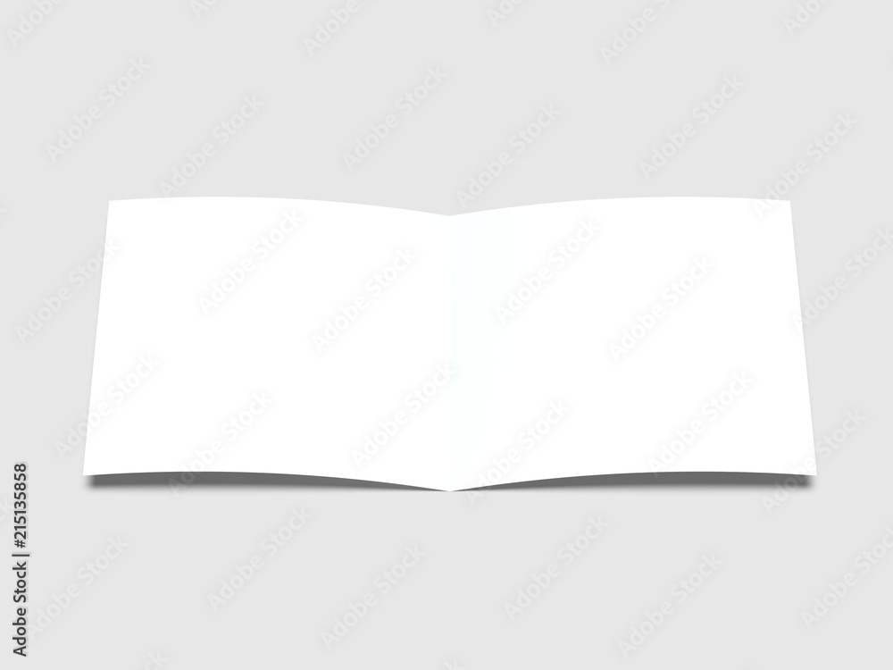 Paper sheet with soft shadows on a light background. Layout of an open postcard. 3d illustration Paper sheet with soft shadows on a light background. Layout of an open postcard. 3d illustration