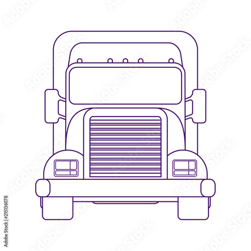 Lorry car front view. Truck for transportation various objects. Vector linear illustration.