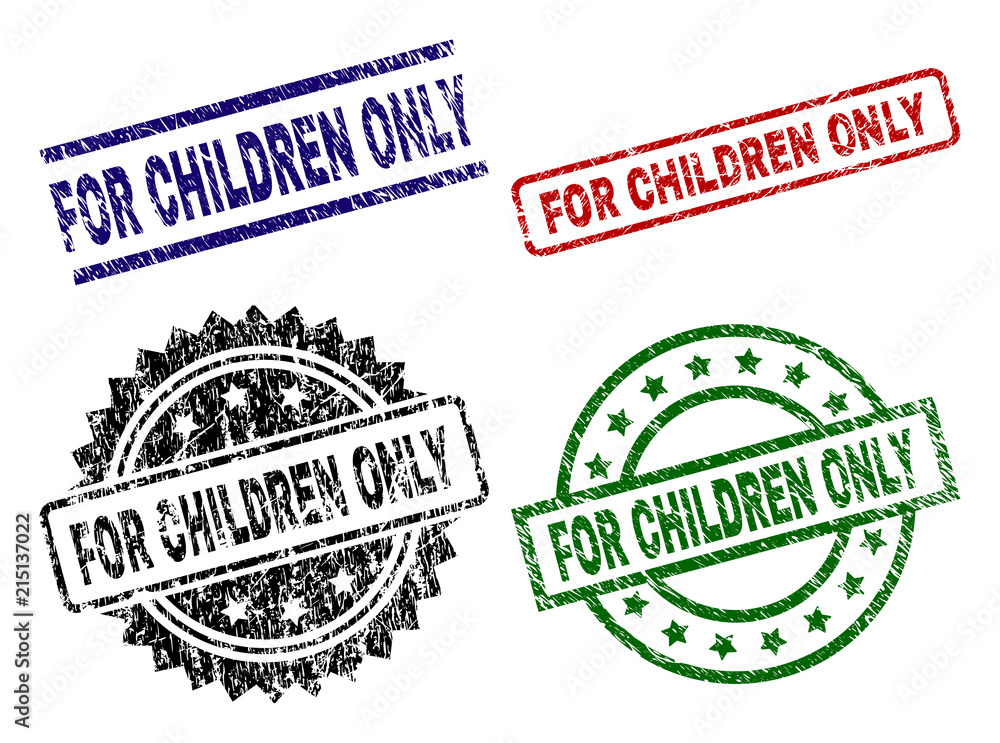 FOR CHILDREN ONLY seal prints with corroded style. Black, green,red,blue vector rubber prints of FOR CHILDREN ONLY caption with dust style. Rubber seals with round, rectangle, medallion shapes. FOR CHILDREN ONLY seal prints with corroded style. Black, green,red,blue vector rubber prints of FOR CHILDREN ONLY caption with dust style. Rubber seals with round, rectangle, medallion shapes.