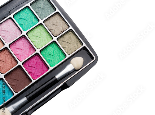 Makeup set, colorful, white background, brushes and pallete