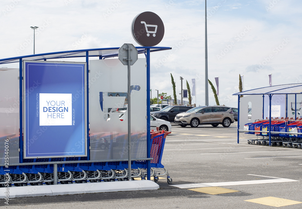 Shopping Cart Kiosk Advertisement Mockup Stock Template | Adobe Stock