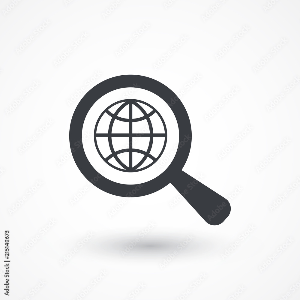 Analyzing world. Magnifier glass with globe