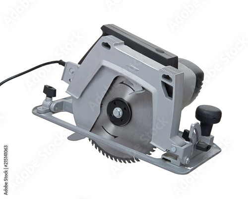 Foto tool for repair and construction, electric circular saw on a white background