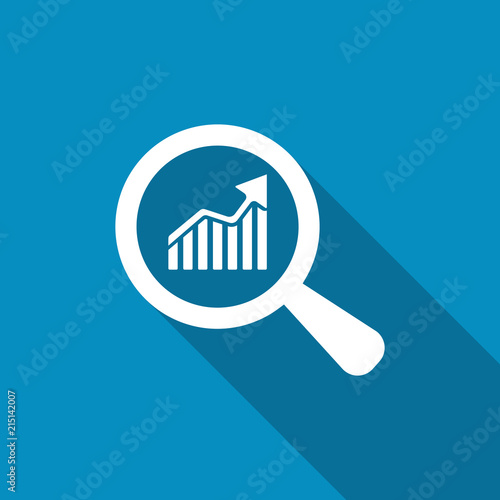 Business Analysis symbol with magnifying glass icon and rising bars chart