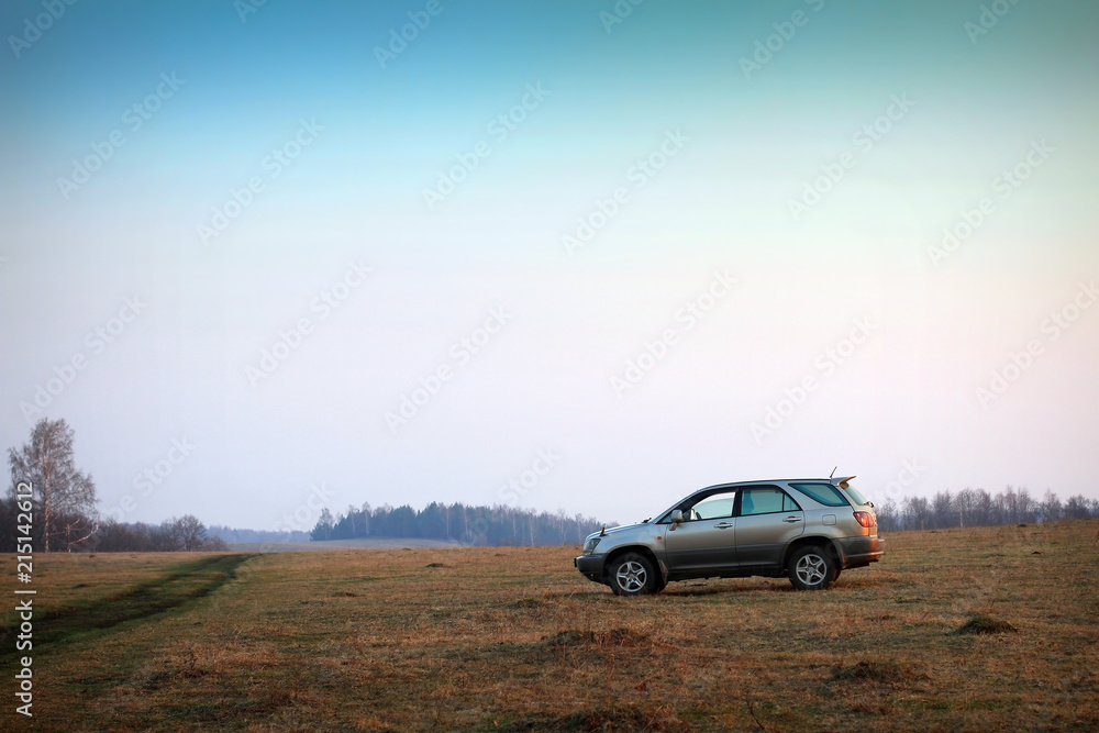 The offroad vehicle on the magnificent area The offroad vehicle on the magnificent area