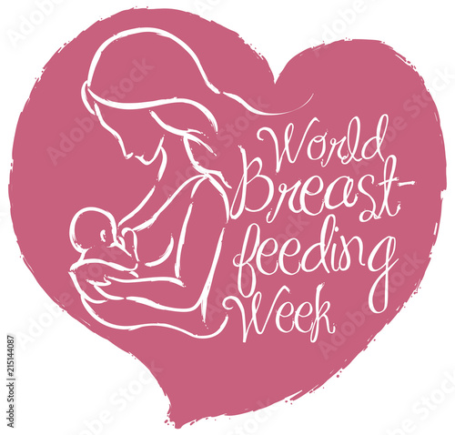 Heart with Mother Silhouette for World Breastfeeding Week Event, Vector Illustration