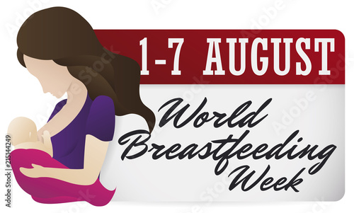 Loose-leaf Calendar with Mother and Baby for World Breastfeeding Week, Vector Illustration