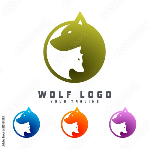  Twin Wolf Logo Design Template , Design Vector illustration  photo