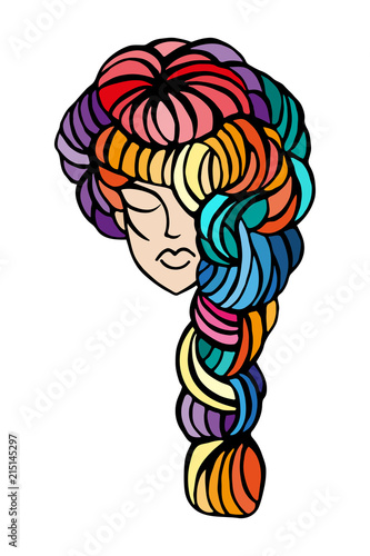 illustration of women long hair style icon, logo women face on white background, vector