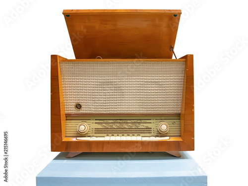 Vintage wooden radiogram isolated on whitebackground