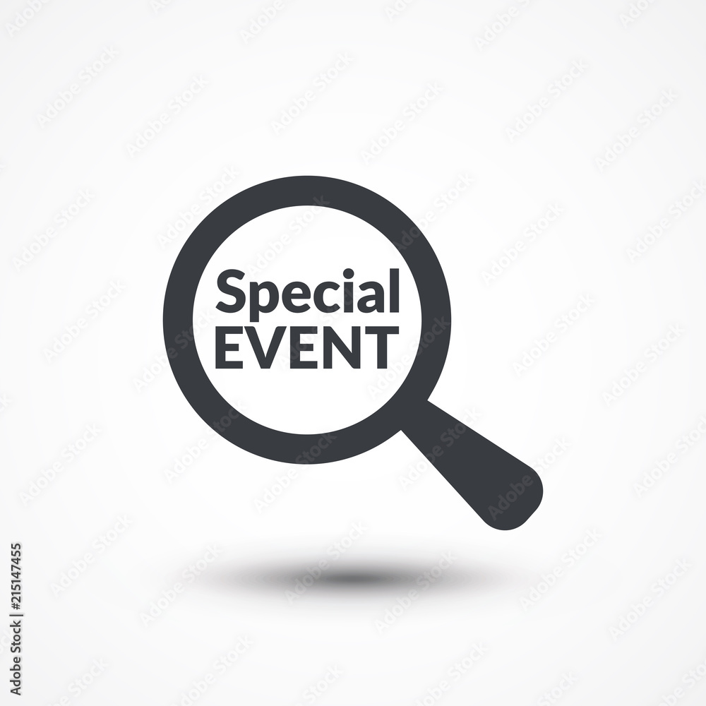 Magnifying glass with words special event on white background Magnifying glass with words special event on white background