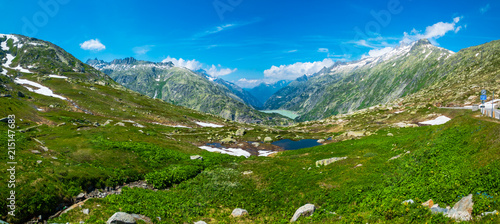Summer panoramic landscape of Switzerland nature at Grimsel pass