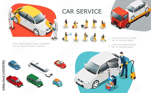 Isometric Car Service Elements Set