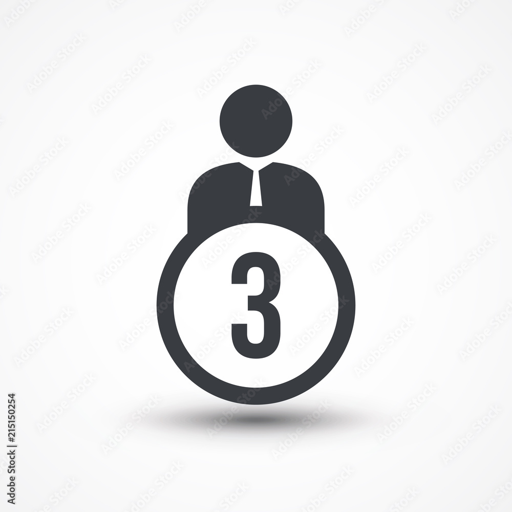 Person flat icon with number 3 Person flat icon with number 3
