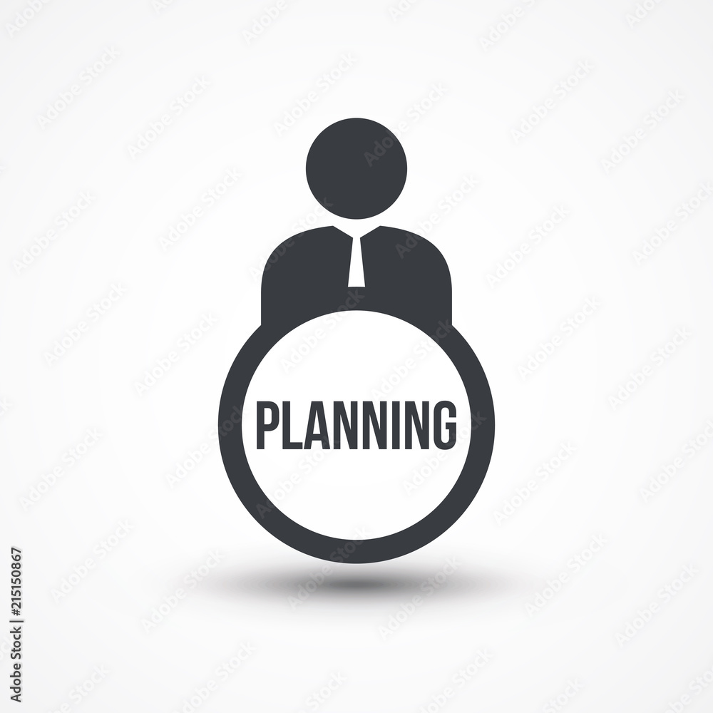 Business person with text PLANNING flat icon Business person with text PLANNING flat icon