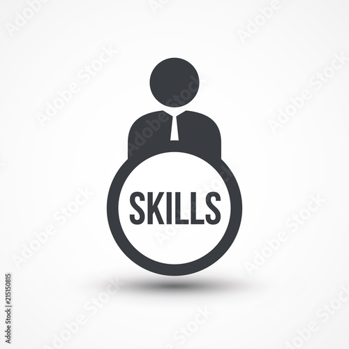 Business person with text SKILLS flat icon., JPEG, Picture, Image, Logo, Sign, Design, Flat, App, UI, Web, Art, Symbol