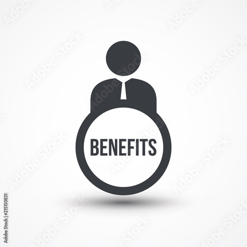 Business person with text BENEFITS flat icon