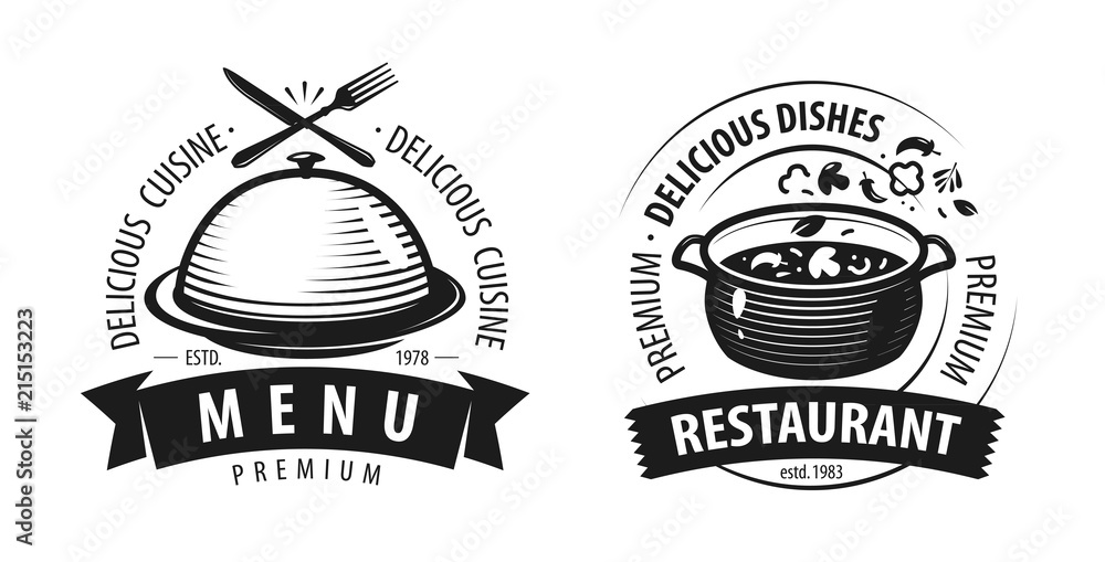 Restaurant logo or label. Emblems for menu design. Vector illustration