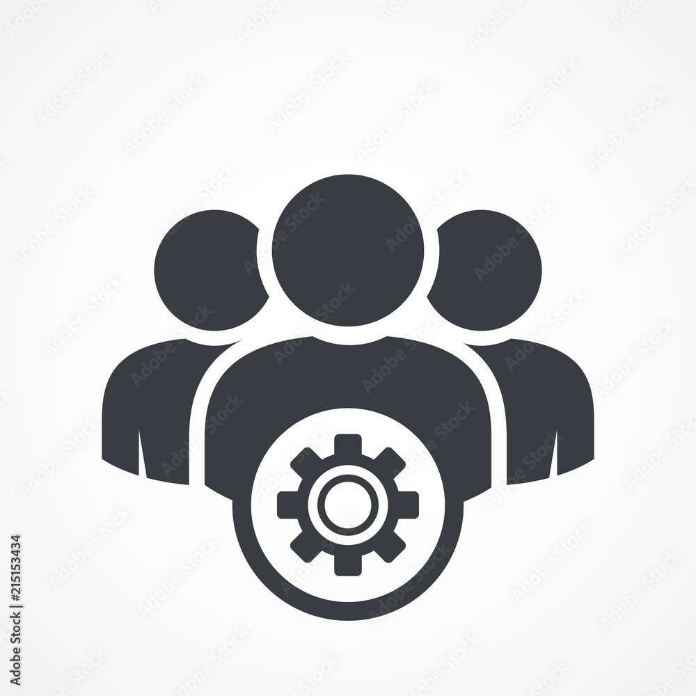 User group icon. Management Business Team Leader Sign. Social Media,  Teamwork concept. Settings icon. Cog wheel vector de Stock | Adobe Stock