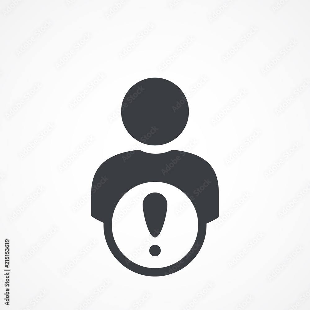 Person with warning sign icon. Patient Problem. Error icon. Black patient. Sick employee Person with warning sign icon. Patient Problem. Error icon. Black patient. Sick employee