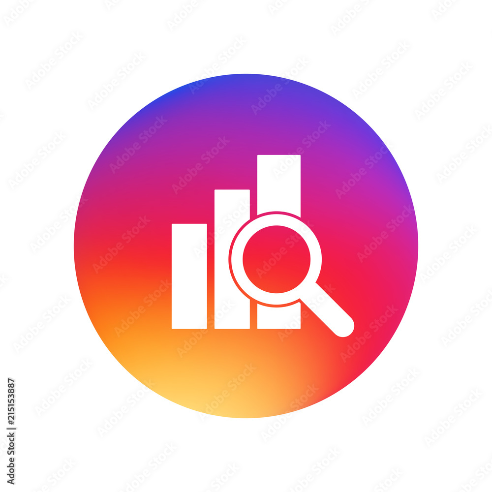 Financial analysis, business analysis concept, magnifier glass with bar graph on white background. Flat style design icon Financial analysis, business analysis concept, magnifier glass with bar graph on white background. Flat style design icon