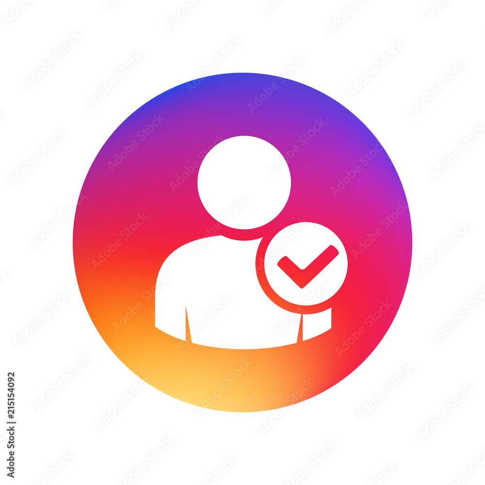 User profile sign web icon with check mark glyph. illustration design element. Flat style design icon User profile sign web icon with check mark glyph. illustration design element. Flat style design icon