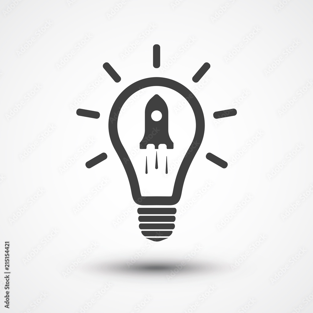 Startup idea icon. Light bulb icon. Rocket icon. Lamp icon. Power of  thinking and successful creative ideas symbol with an illuminated light bulb  with rocket upward to success Stock Vector | Adobe