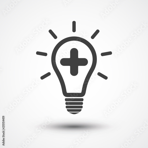 Medical Bulb icon. Create idea icon. Add icon. Plus symbol. Light bulb icon. Lamp illustration. Positive thinking concept