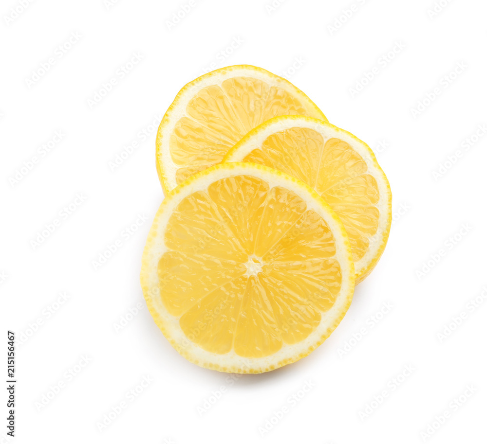 Sliced fresh ripe lemon on white background Sliced fresh ripe lemon on white background
