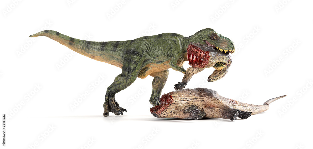 tyrannosaurus biting a dinosaur body on white background tyrannosaurus biting a dinosaur body on white background