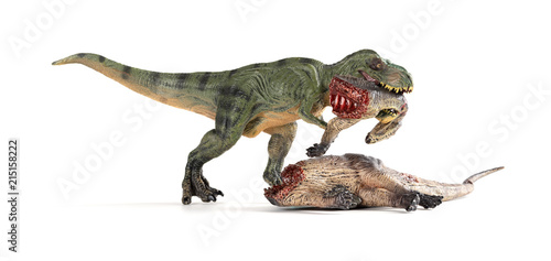 tyrannosaurus biting a dinosaur body on white background © Freer