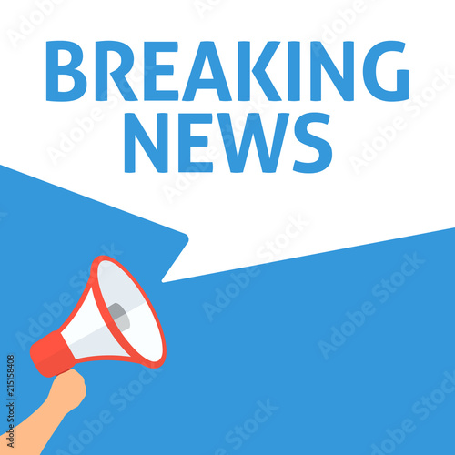 Hand Holding Megaphone With BREAKING NEWS Announcement