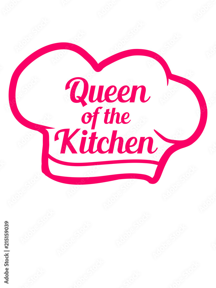 queen of the kitchen königin emblem kochmütze hut chef koch kochen grillen  grillmeister schürze essen hunger lecker grill bbq küche backen  Illustration Stock | Adobe Stock