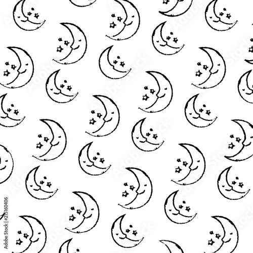 grunge kawaii happy moon and stars background
