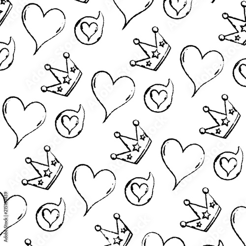 grunge heart and chat bubble with crown background