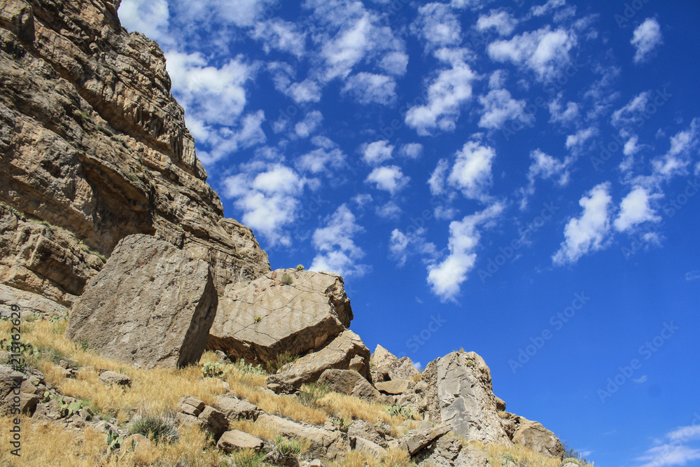 Blue skies and cliffs by the Texas-Mexico border
