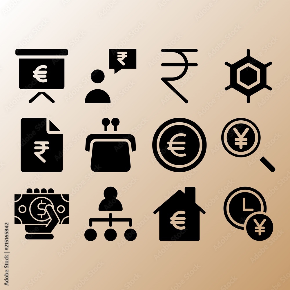 Euro, teamwork and yen related premium icon set Euro, teamwork and yen related premium icon set