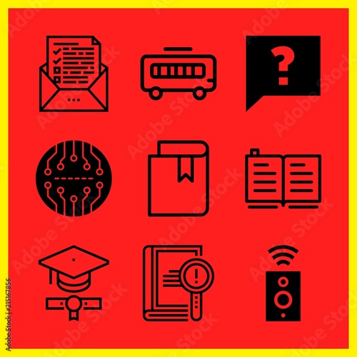 Simple 9 icon set of edication related book, test, open book and graduation vector icons. Collection Illustration